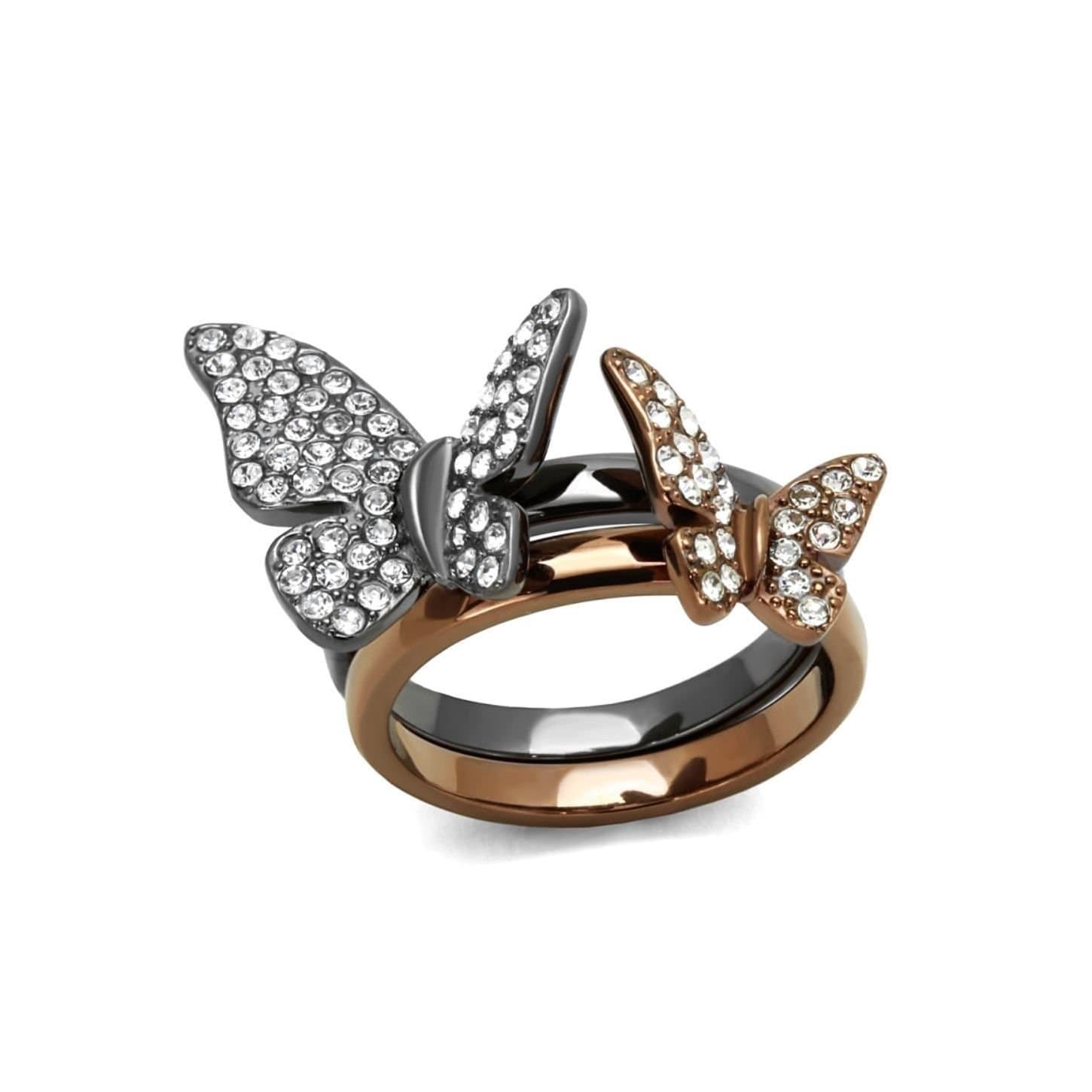 The Knot Jewelry 16.4 mm Butterfly Stack Ring Designer Fashion Brilliant Cut Stainless Steel