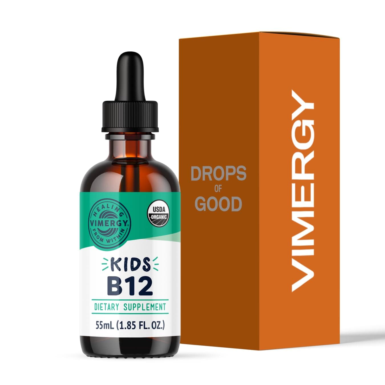 Vimergy Kids USDA Organic Liquid B12 – Promotes Physical Development & Cognitive Function* – Fast-Absorbing Immune Support* – Vegan, Non-GMO – 55 mL