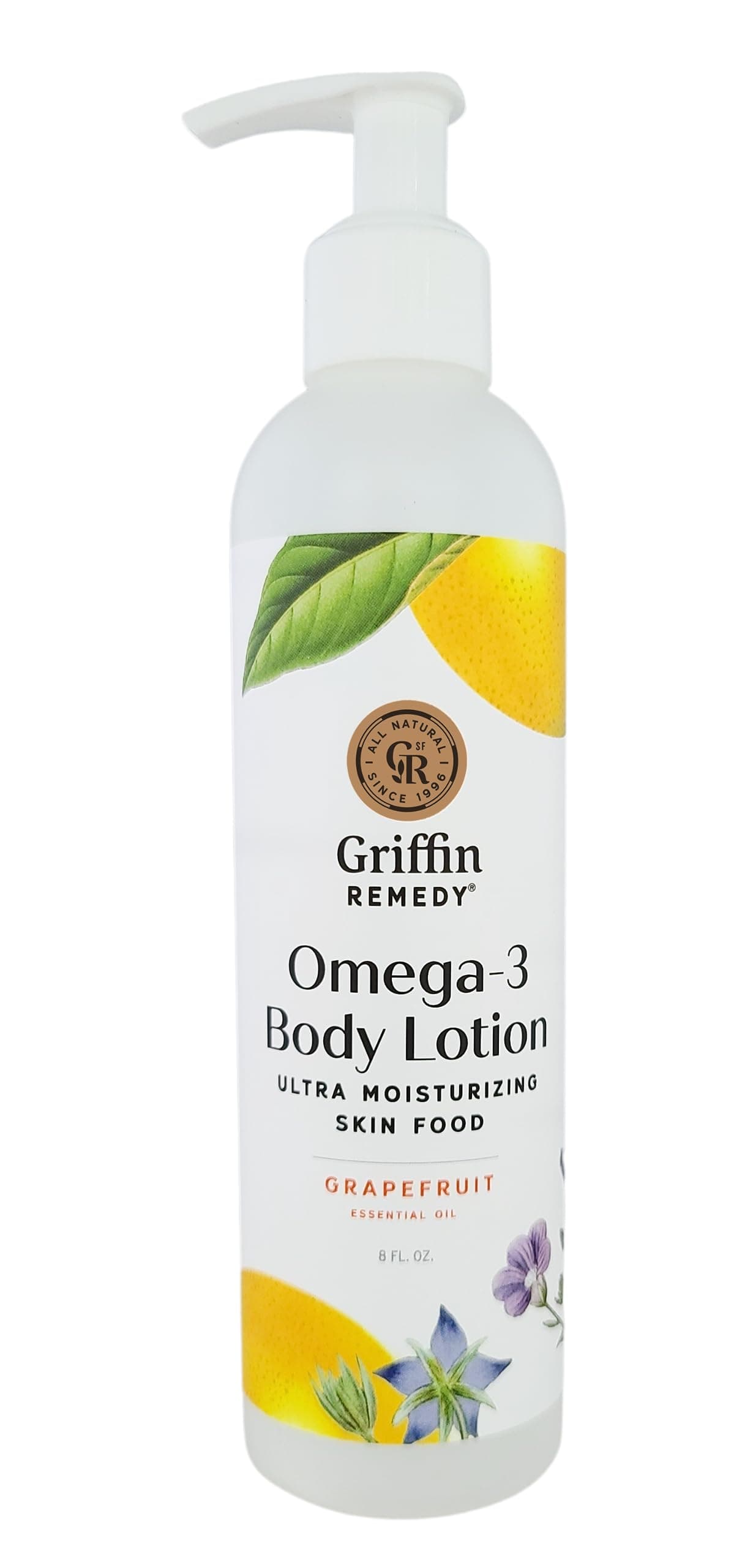 Omega-3 Body Lotion-Grapefruit Essential Oils and Organic MSM, Ultra Moisturizing, All Natural, Paraben Free, Sulfate Free 8 fl oz