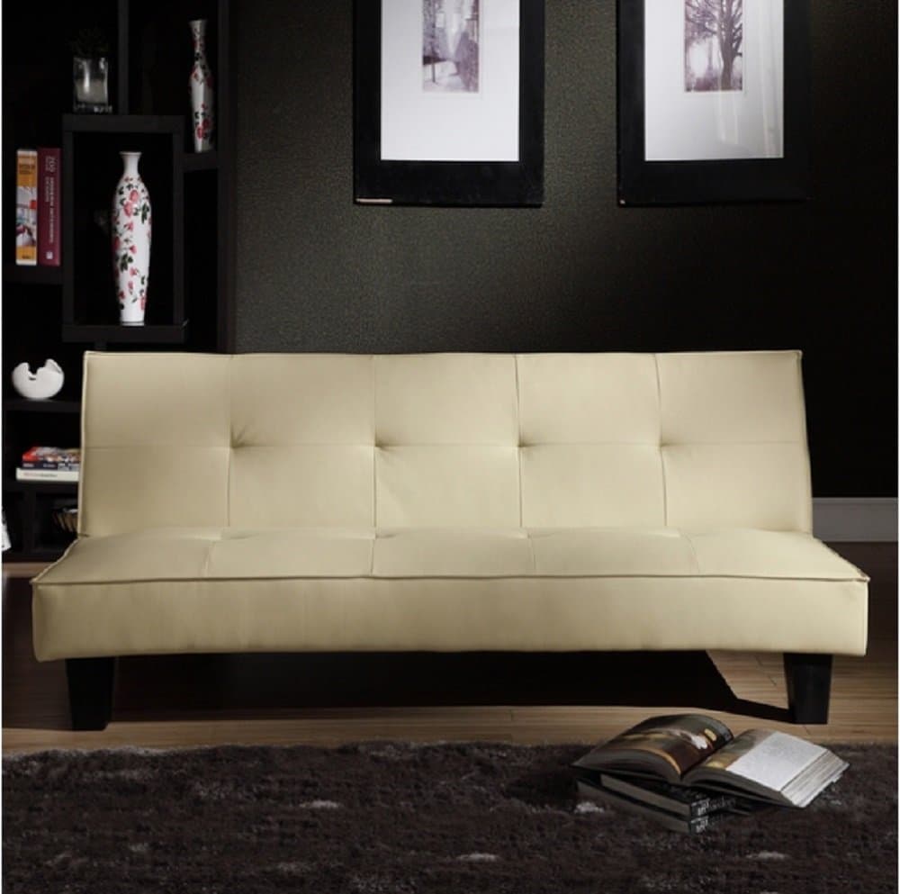Beige Faux Leather Modern Mini Futon Sofa Bed