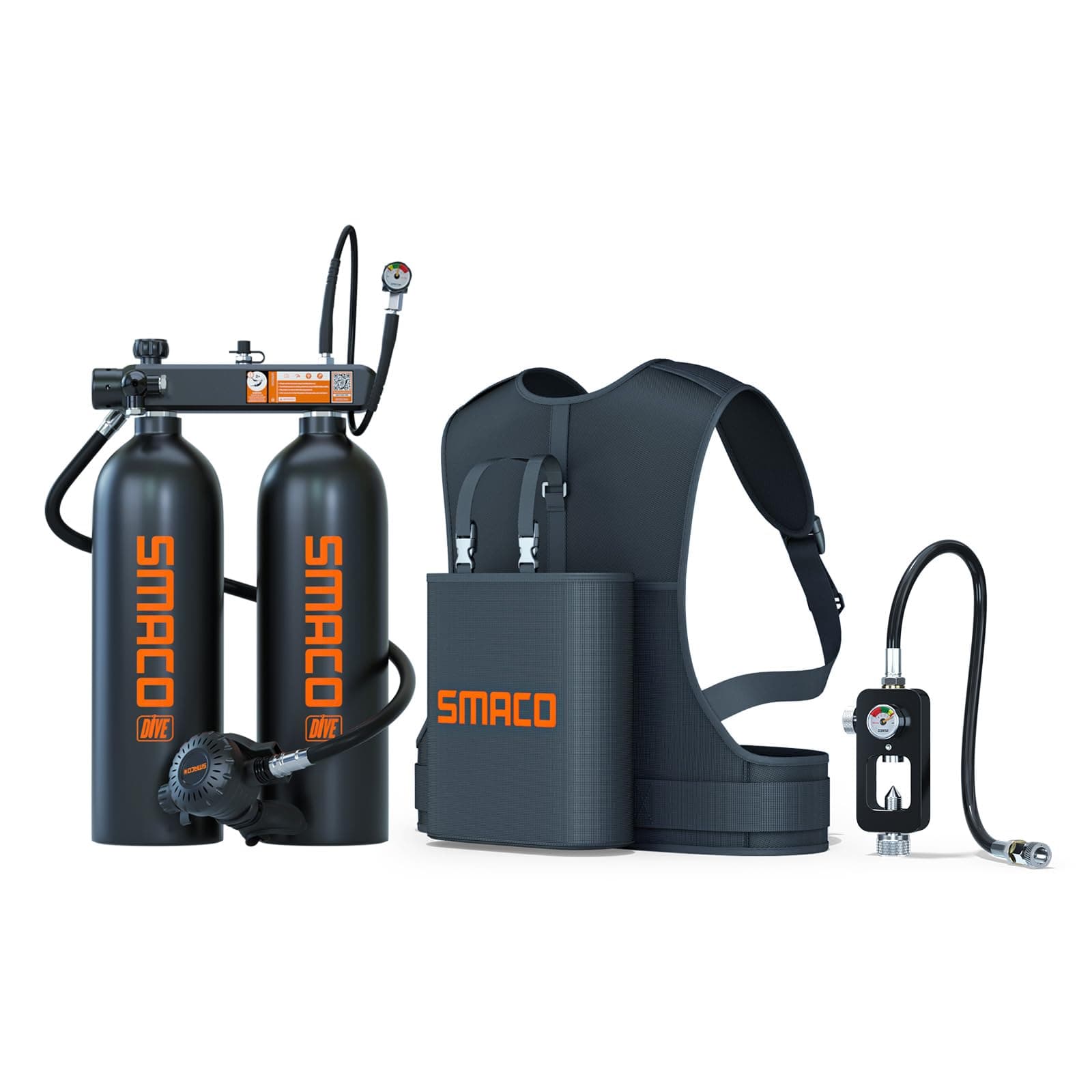 SMACO Mini Scuba Tank 2L Double Diving Tank Reusable Small Pony Bottle for Underwater Exploration Portable Twin 2L Lung Air Tank Diving Cylinder for Emergency Rescue Swimming Pool Cleaning S700 Max