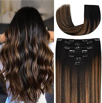 20 Inch Clip-in Hair Extensions Remy Human Hair for Women - Soft Handmade Real Human Hair Clip in Extensions, Straight, Thick, 155g 7pcs #(1BT6) P1B Color