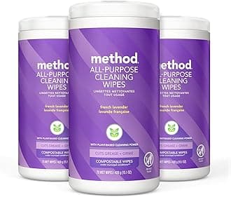 Method All-Purpose Cleaning Wipes, French Lavender, Multi-Surface, Compostable, 70 Count, (Pack of 3)