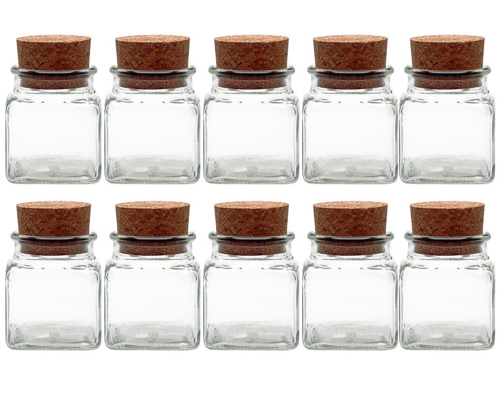 Spice jars set with press corks, 10 pieces, capacity 120 ml, square high-quality glass, glass jar, ideal for salt, pepper, sunflower seeds, pumpkin seeds, candies, cork jars.