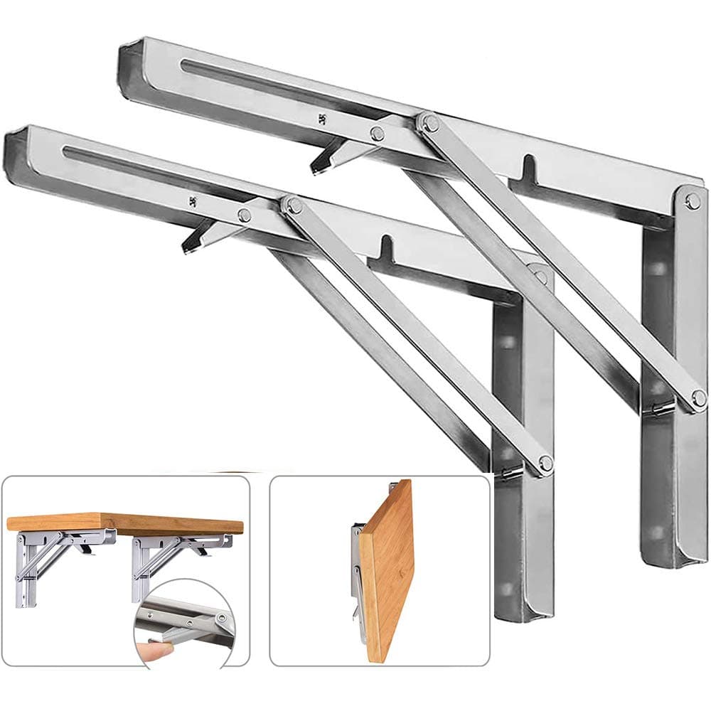 - Folding Shelf Brackets, Max Load 300 lb, Heavy Duty Stainless Steel Collapsible Wall Mounted Shelf Brackets for Table, Space Saving DIY Bracket, Pack of 2 (2, Foldable 12")