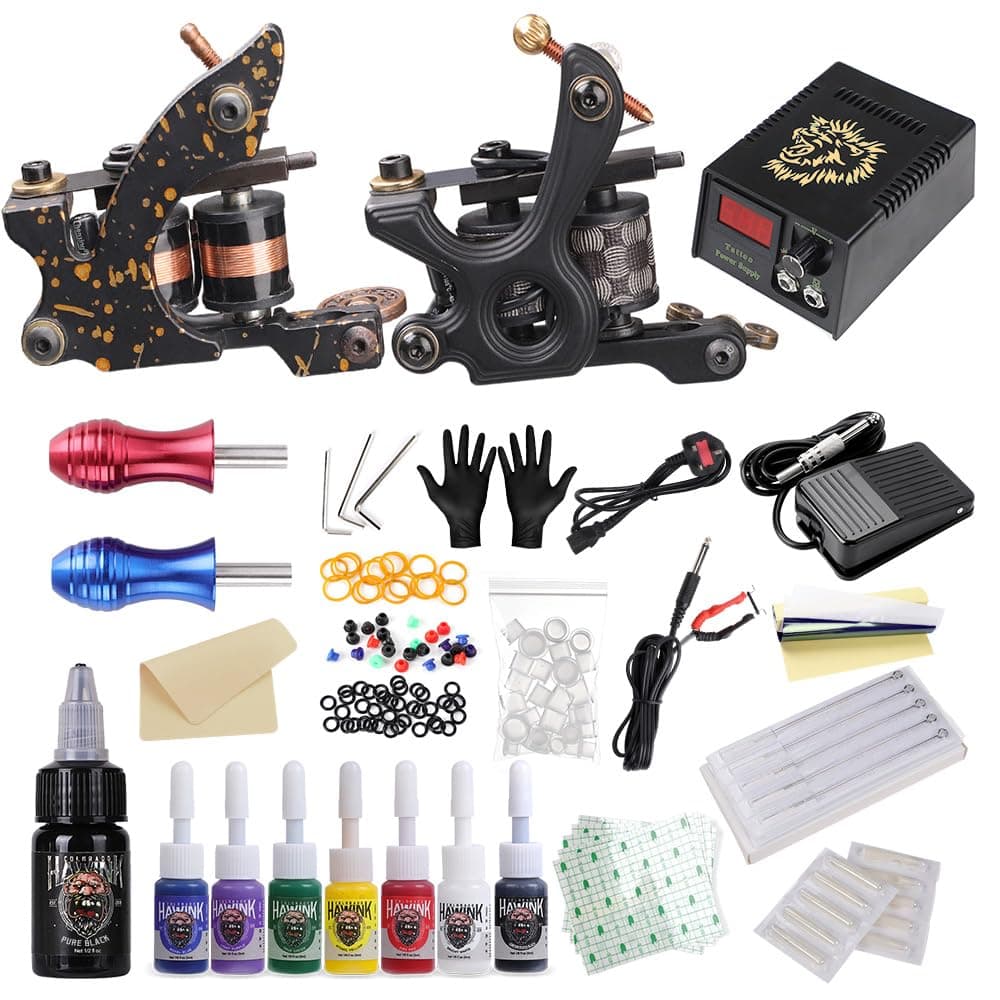 HAWINK Complete Tattoo Kit for Beginners - Pro Tattoo Machine Kit with 8 Ink Set & Power Supply