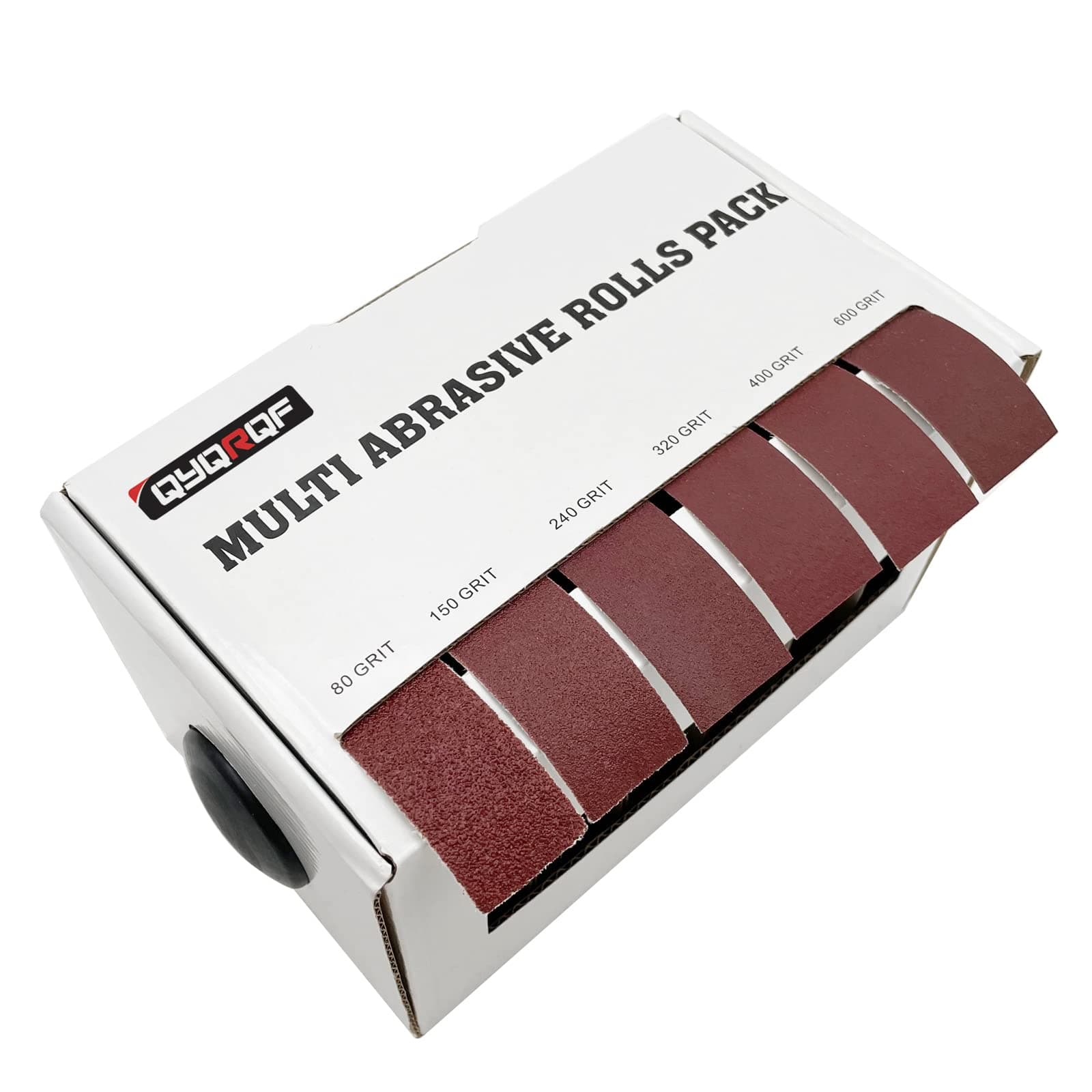 Emery Cloth Roll, 6 Grits Abrasive Sandpaper Rolls Assorted Sand Paper with Dispenser for Woodworking Automotive Metal Polishing, 80 150 240 320 400 600 Grits Per Roll 6 Meters