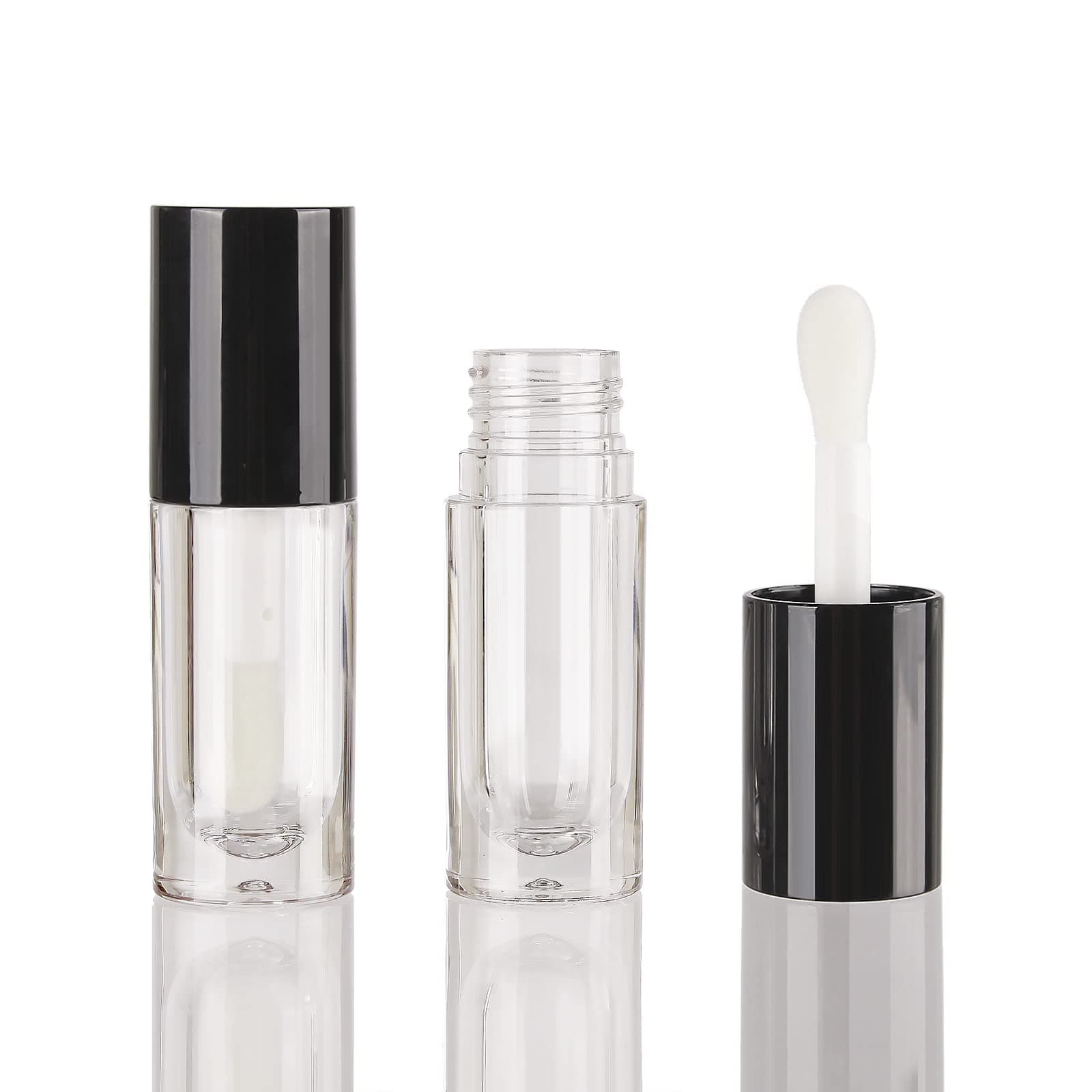 50pcs Empty Black 6ml big doe foot wand lip gloss tubes Round Chunky lipgloss tubes containers wholesale with thick large brush