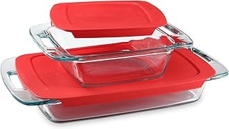 Pyrex 4-Piece Extra Large Glass Baking Dish Set With Lids and Handles, Oven and Freezer Safe