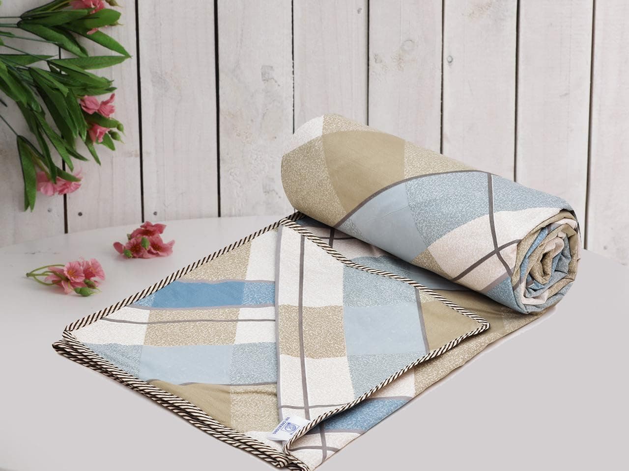 COZY FURNISH Super Soft Brushed Microfiber Cotton 3 Layer Breathable Single Dohar Lightweight Warm Bed Dohar 57X87(Inches) 144X220(CM) Flannel Dohar Throws for Bed (Beige;Golden)