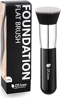 Foundation Kabuki Brush- Flat Top Big Makeup Brushes Perfect For Liquid Blending Tanning Cream or Flawless Powder Cosmetics - Buffing, Stippling, Concealer, Fake Tan Body Lotion(Black)