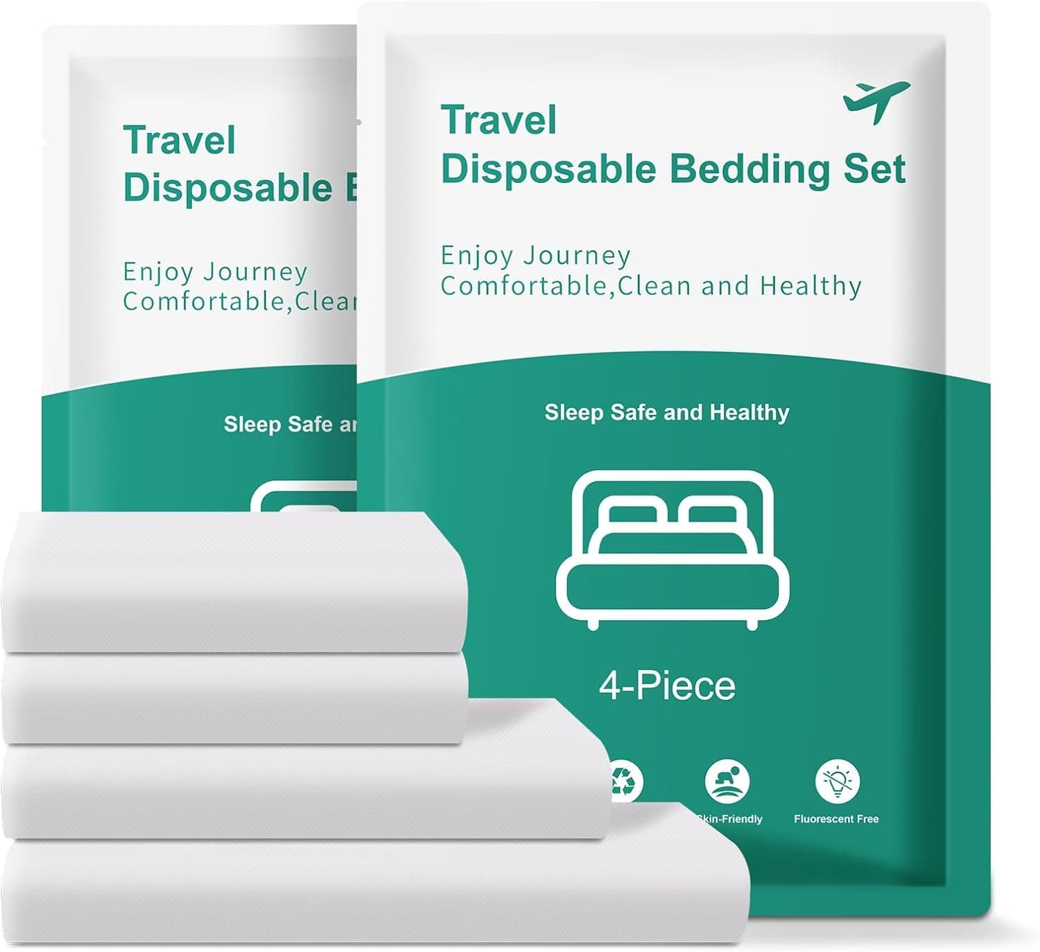 U-HOOME 4 Travel Disposable Bedding Sets, 8 PCS Disposable Sheets, Pillowcases & Quilt Covers for Traveling (2 Pack)