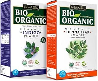 INDUS VALLEY Organic Indigo Powder and Red Henna Leaf Powder, Natural Hair Coloring, Protects Hair from Damage (100 * 2, Pack of 2)