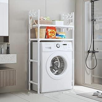 Olpad 2 Layer Washing Machine Storage Rack Expandable The Over Freestanding Shelf Space Saving Stand Utility for Laundry Room Wash Basin (White)