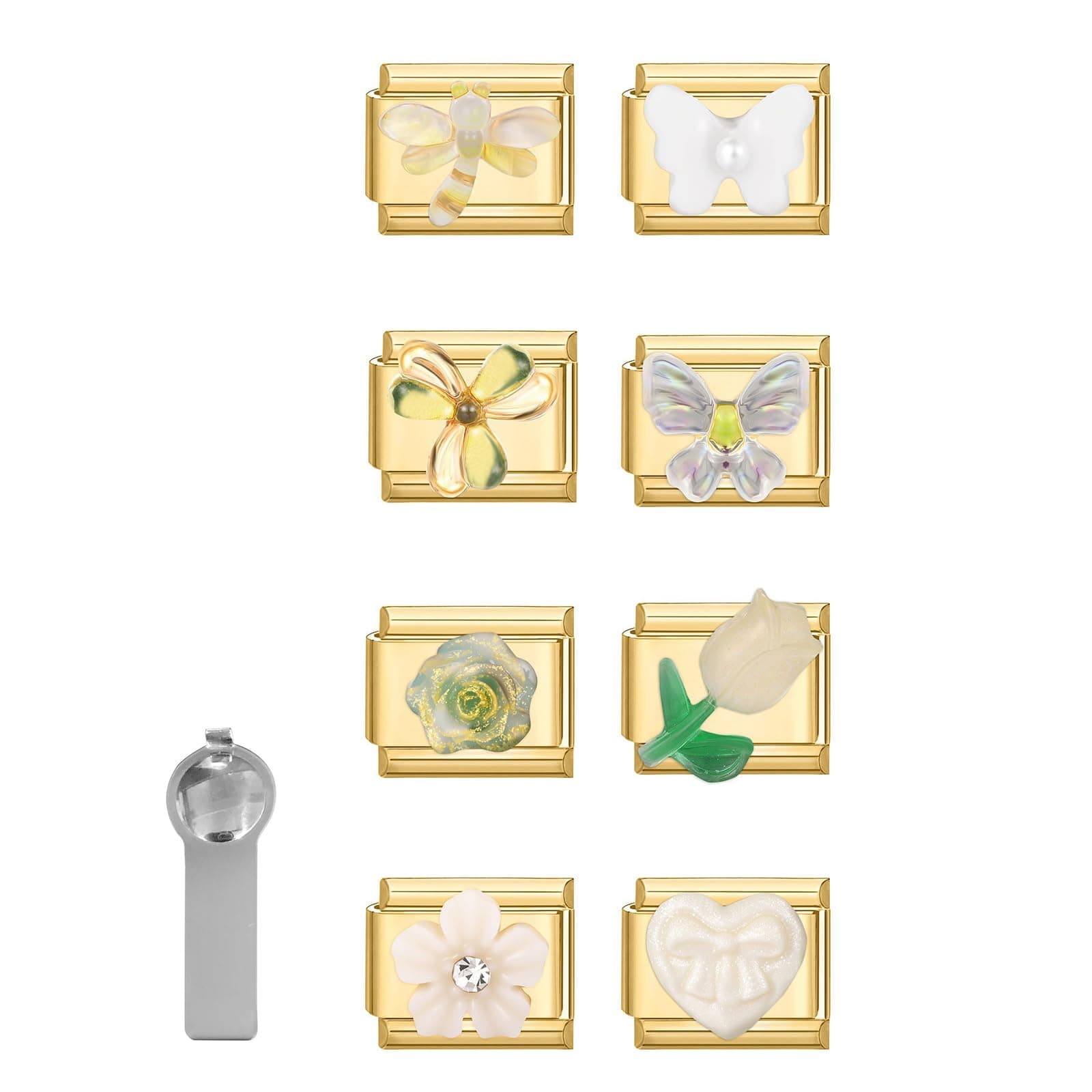 ITingstereItalian Charms 10pcs Gold Assorted Charmand Opening Tools,9mm Modular Link Handmade DIY Jewelry Gifts, 10mm, Stainless Steel, No Gemstone