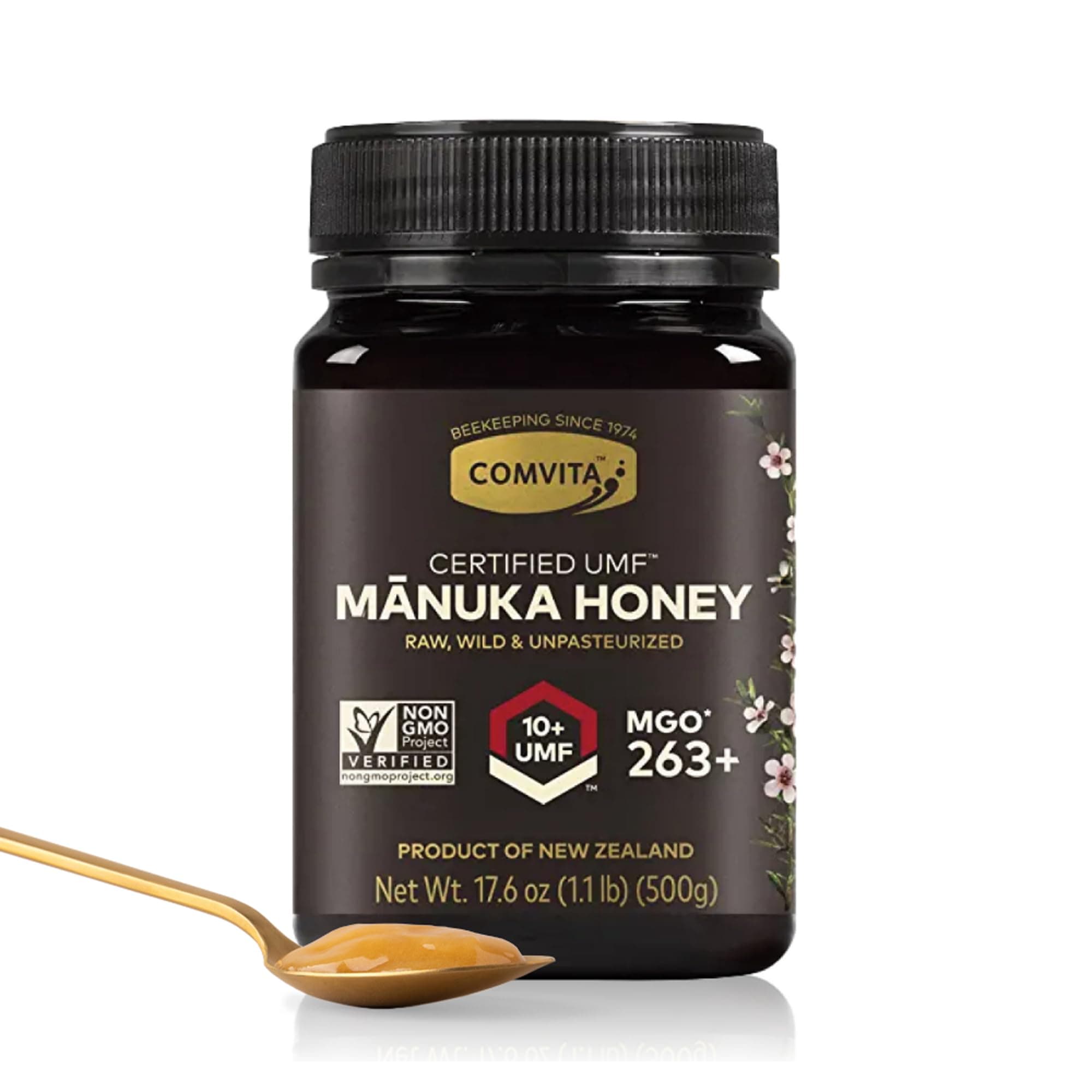 Certified UMF 10+ (MGO 263+) Raw Manuka Honey, Unpasteurized, Non-GMO, Grade No. 2, 500g, 17.6 oz