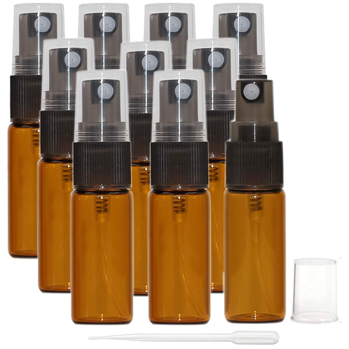 10pcs 5ml Amber Glass Spray Bottles Fine Mist Perfume Atomisers Refillable Aftershave Travel Portable Empty Spray Bottle Perfect for Essential Oils/Aromatherapy/Night Out Fragrance Use