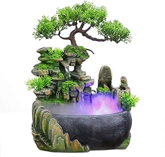 Indoor Relaxation Desktop Fountain Waterfall, Zen Meditation Indoor Waterfall Feature with Automatic Pump, Illuminated Waterfall for Home Office Bedroom Desk Décoration (Style 1)