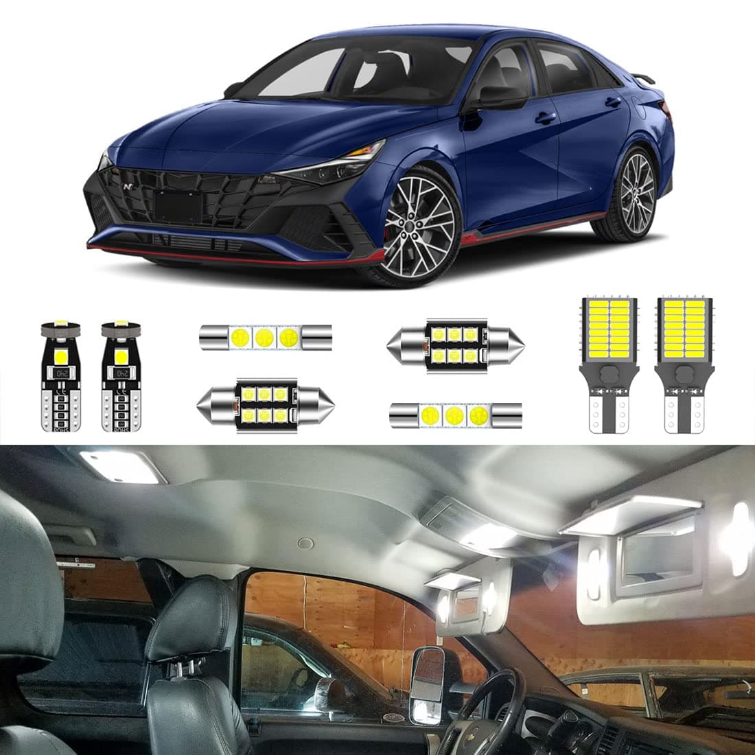 8PCS Super Bright White Interior LED Light Kit Package for 2022 2023 & Up Hyundai Elantra N + License Plate Lights and Install Tool