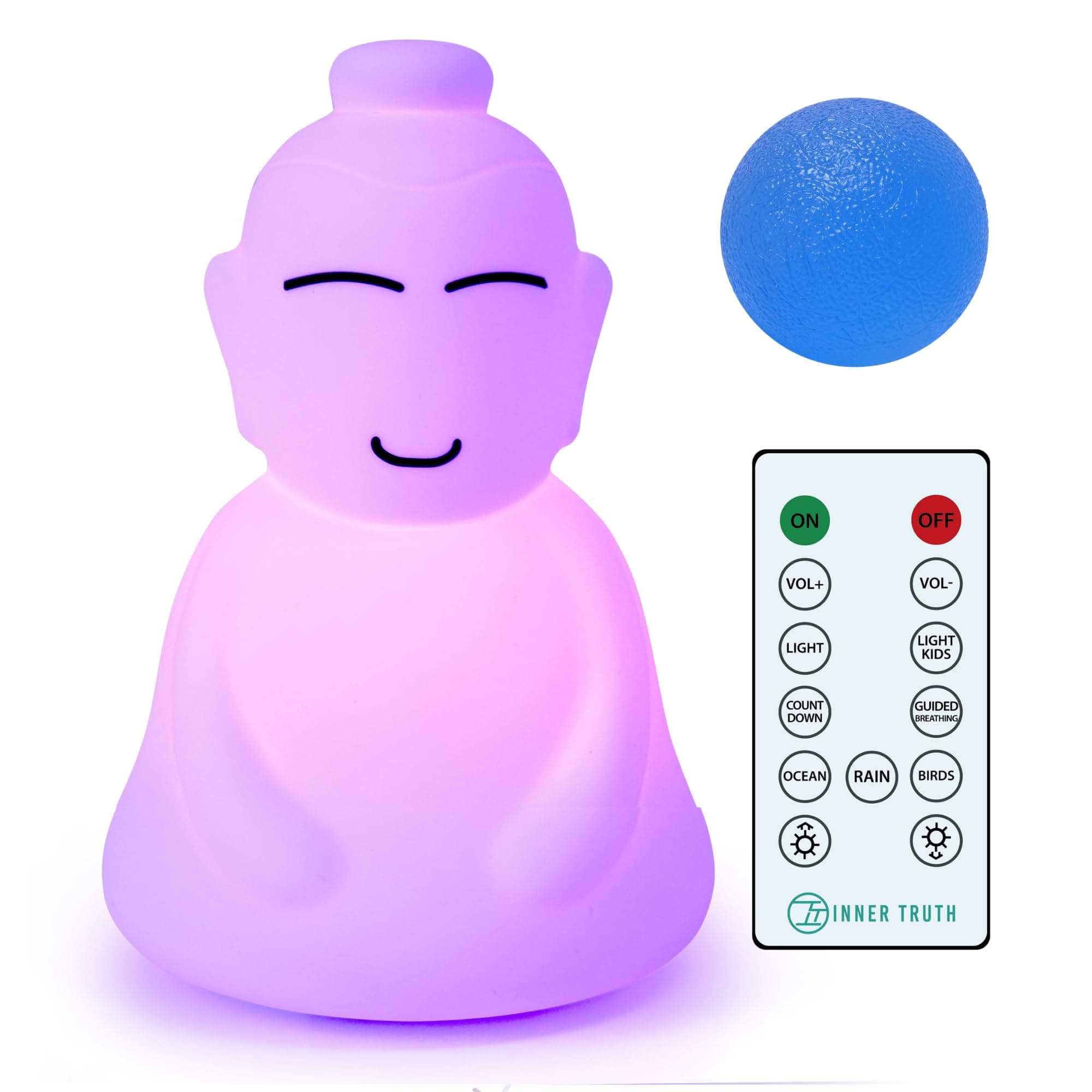 INNER TRUTH Meditation with Buddha Kit - 3 in 1 Guided Breathing Calm Down Buddha Anxiety Relief Device + Stress Ball. Stress Relief and Mindfulness Gifts. ADHD Tools for Adults & Kids. Yoga Gifts