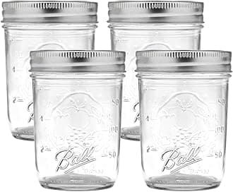 Regular Mouth Glass Mason Jars with Lids and Bands, Used for Canning (Half Pint, 8 Ounce (Pack of 4))