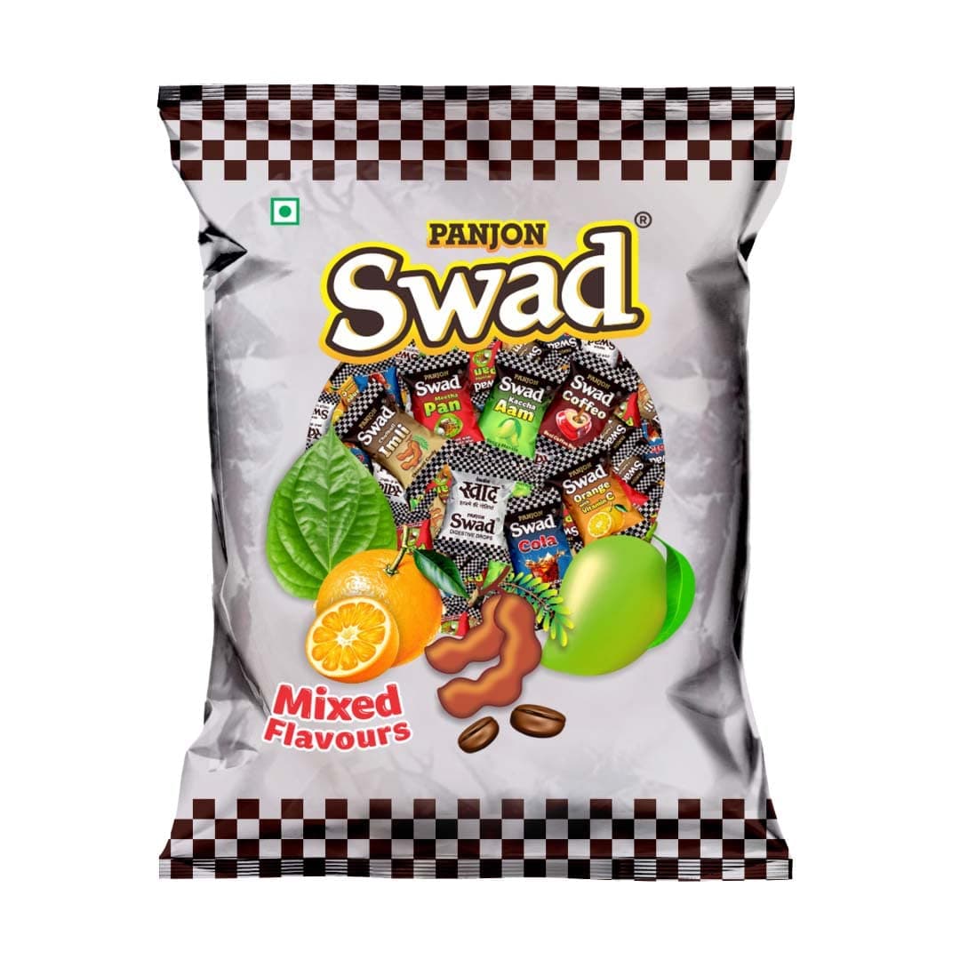 Swad Mixed Chocolate Candy (Kacha Aam, Imli, Pan, Coffee, Cola, Orange) Assorted Pouch, 25 Toffee