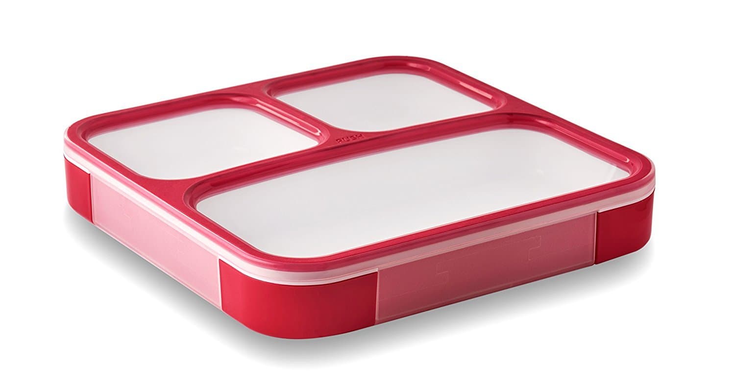 LeOx- Slim Lunch Box Bento Box with Compartments Food Container Storage Food Carrier Lunchbox - red/transparent