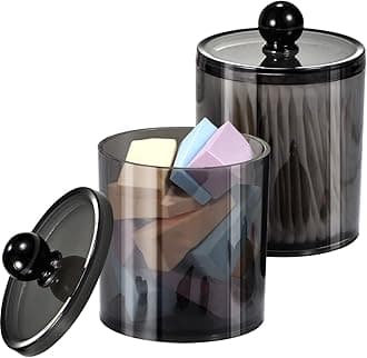 SheeChung 2 Pack of 10 Oz. Small Clear Plastic Apothecary Jar - Qtip Dispenser Holder Bathroom Vanity Storage Canister Acrylic Jar for Cotton Balls/Swabs/Rounds,Q-Tips (Black)