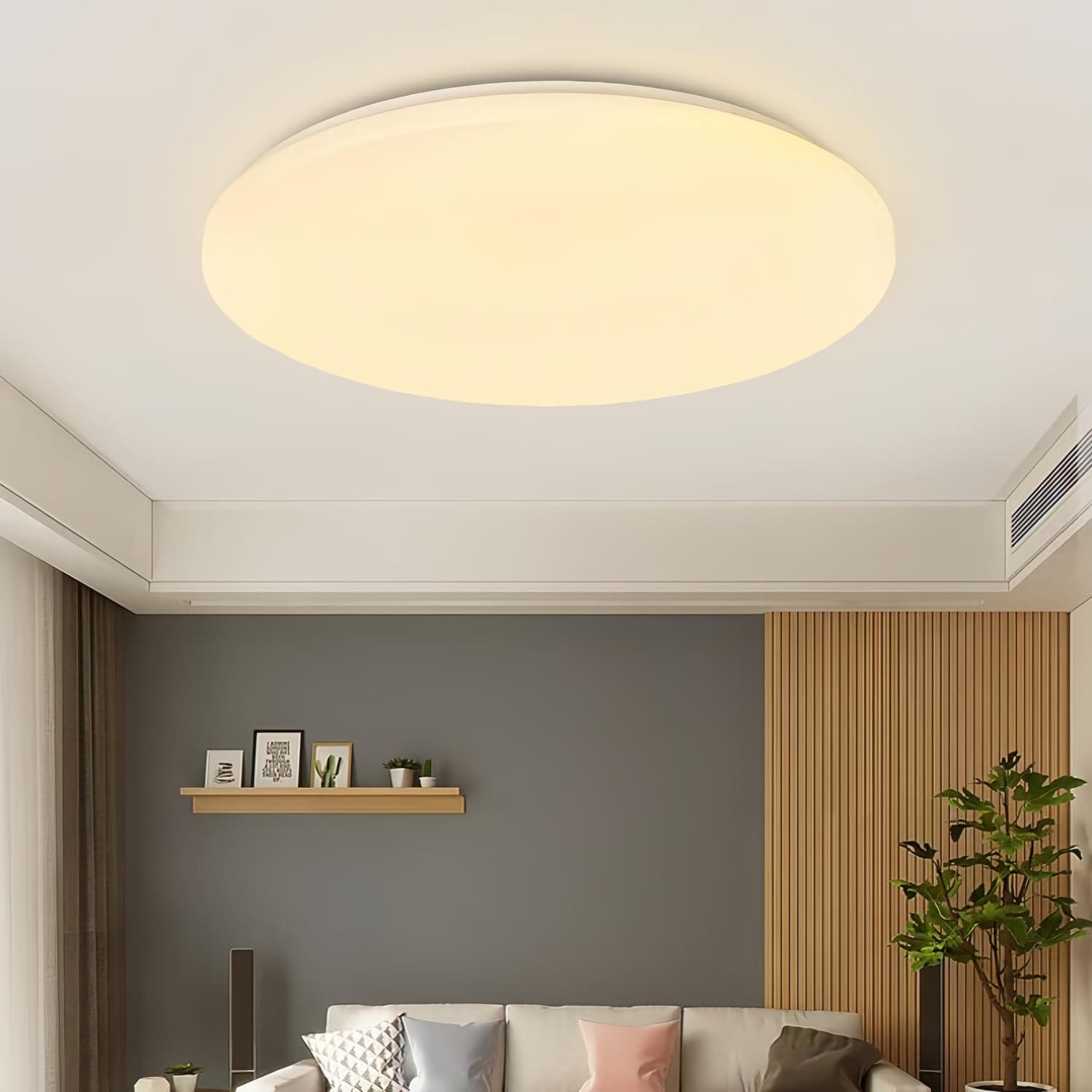 HUA QIANG WANG 50cm Round LED Ceiling Light, Ultra-thin Flush Mount, Warm White, for Large Rooms, Living Rooms, Hallways | Non-Dimmable, Plastic Shade