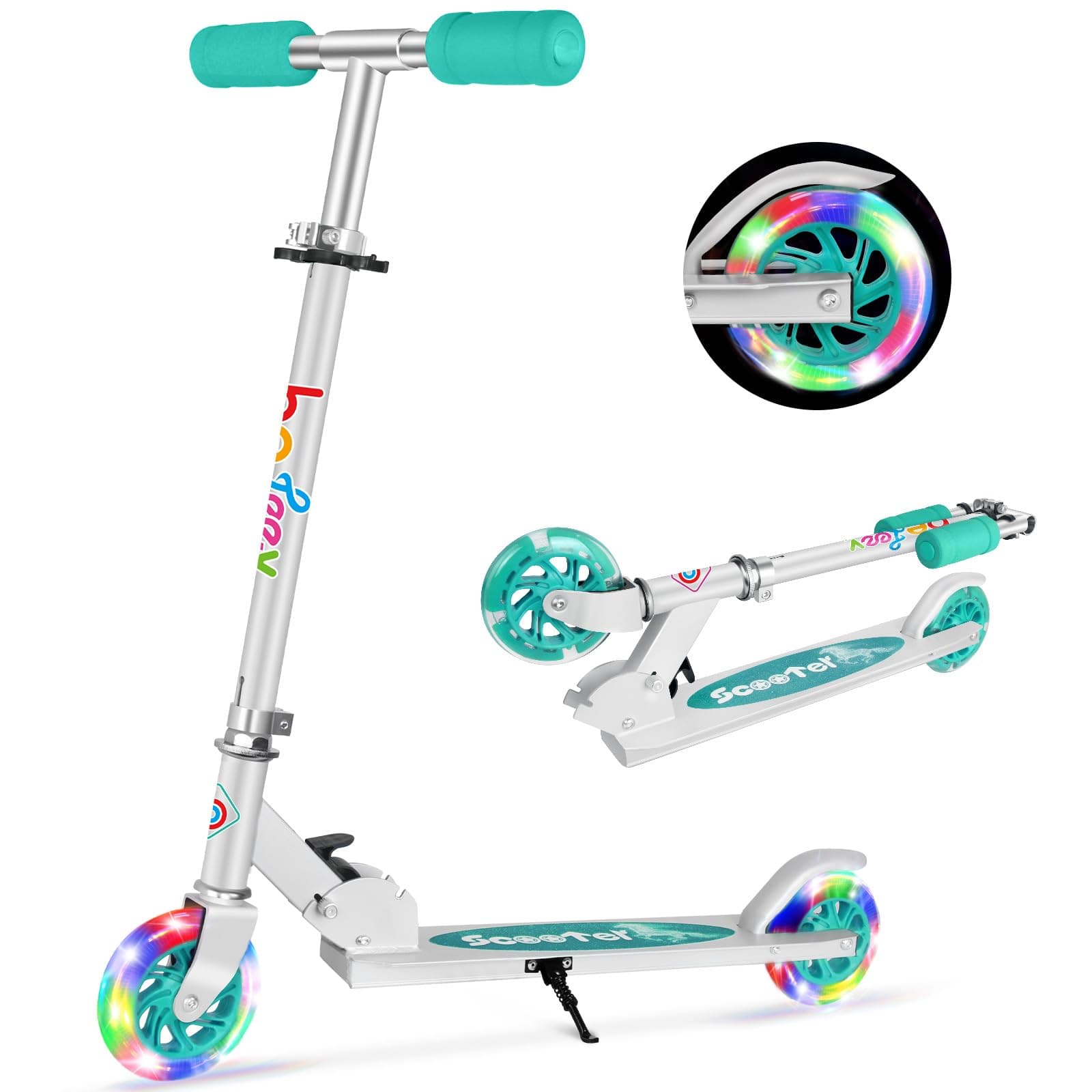 V1 Scooters for Kids, 2 Wheel Folding Kick Scooter for Girls Boys, 3 Adjustable Height, Light Up Wheels, Lightweight Scooter with Sturdy Frame, Kickstand for Children 3 to 12 Years Old
