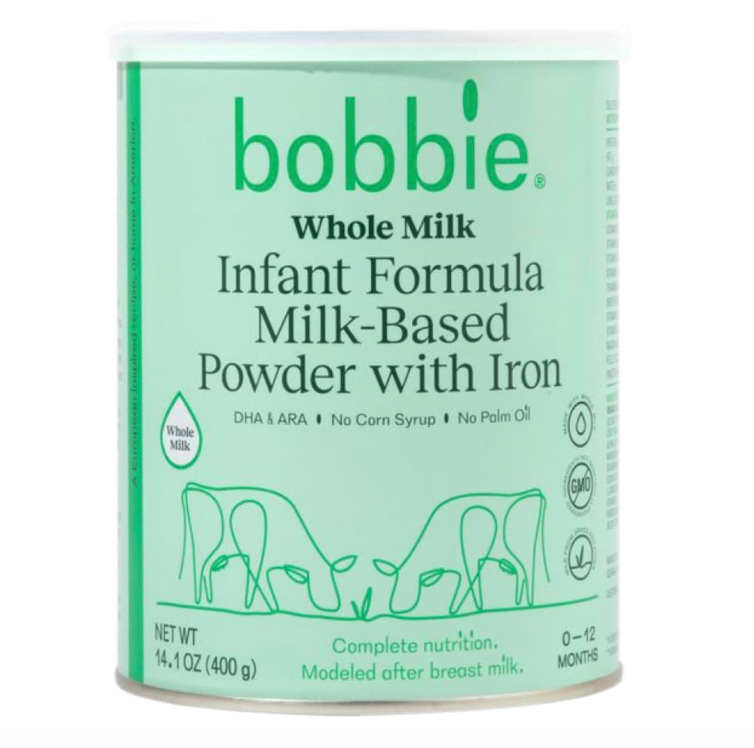 Bobbie Whole Milk, Grass Fed Baby Formula with Iron, Plant Based DHA and ARA, Vitamin D and Protein Blend Modeled After Breast Milk, For Newborn Baby to 12 Month Old, 14.1 oz