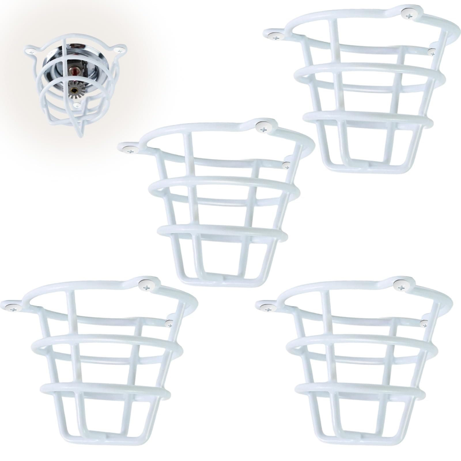 (4 Pack) TunaMax White Fire Sprinkler Head Cover Cage Guard Protector for Both 1/2" & 3/4" Sprinkler Head for Flush Mount & Side Wall & Pendent Fire Heads Fire Sprinkler Covers for Ceiling