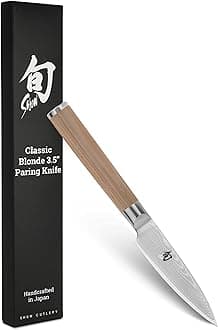 Classic Blonde 3.5" Paring Knife, Handcrafted Japanese Vegetable & Fruit Knife, VG-MAX Core with Damascus Stainless Steel Cladding, Pakkawood Handle, Small Tool for Peeling, Coring & Cutting
