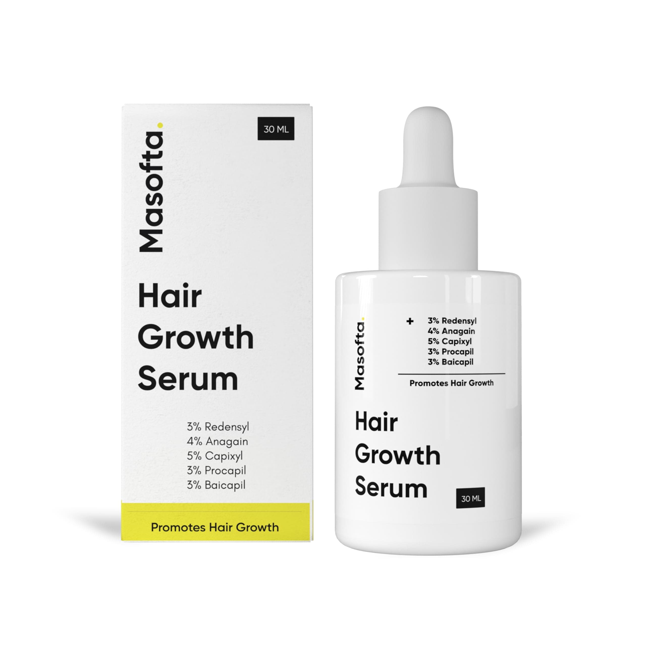 Masofta Hair Growth Serum For Density, Hair fall Control with 3% Redensyl, 5% Capixyl, 4% Anagain, 3% Procapil & 3% Baicapil, Rosemary & Biotin For Both Men & Women, 1.01 fl.oz./30ML