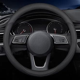 Carodi Latest Nappa Leather car Steering Wheel Cover, Stylish Non-Slip Leather car Interior 15 inches Universal（Black）
