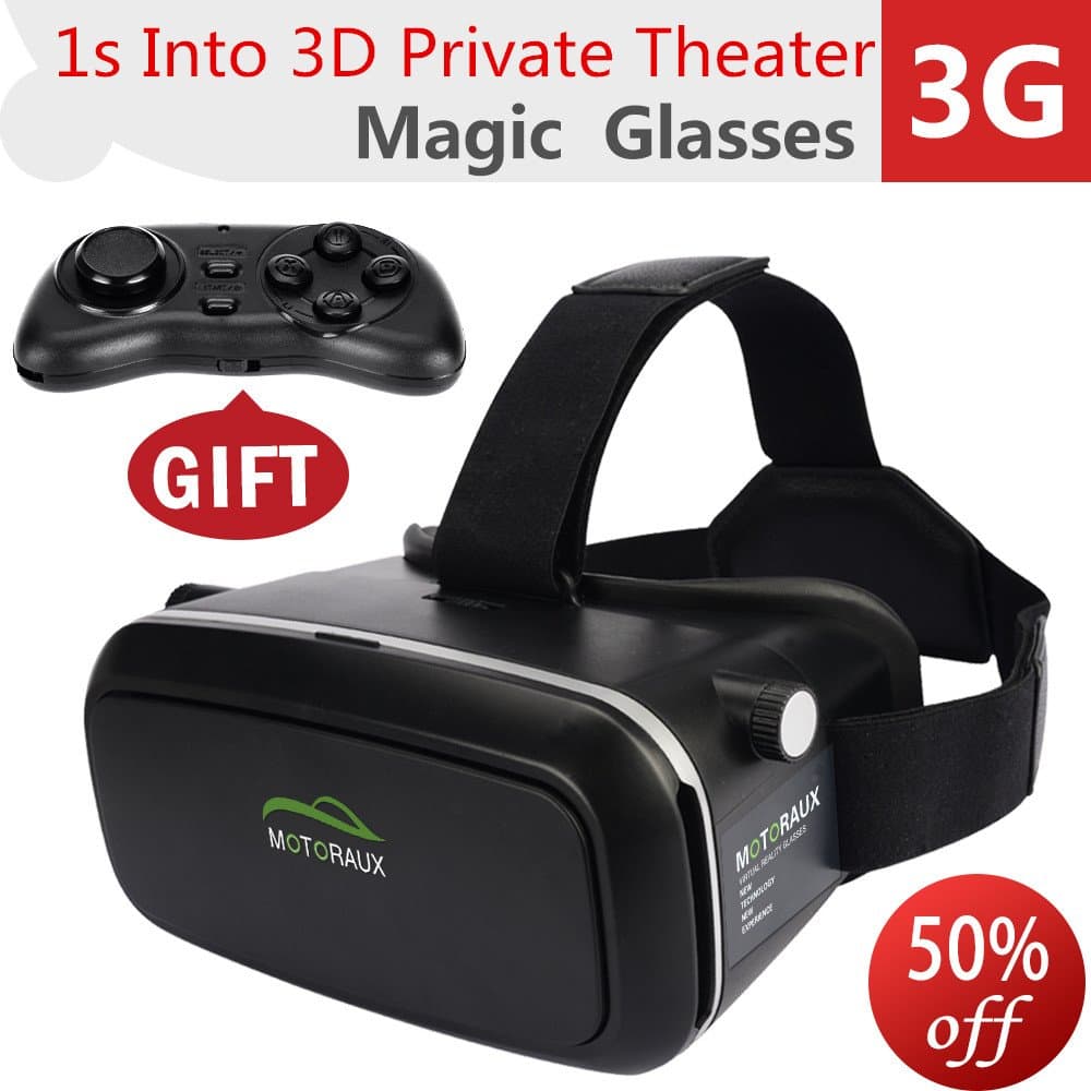 Motoraux 3D VR Glasses Virtual Reality Headsets Suitable for Google, Samsung Note, LG, Huawei, HTC, Moto Screen Smartphone (4.5-5.5 Iches)