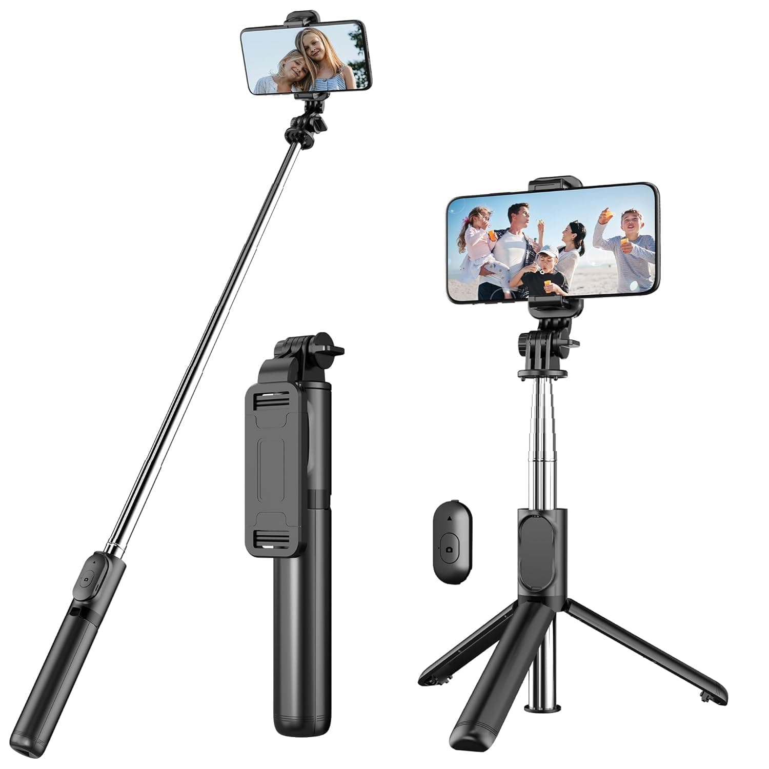 Selfie Stick Tripod with Detachable Wireless Remote, 4 in 1 Extendable Portable Selfie Stick & Phone Tripod Stand for Mobile, Compatible with Gopro, iPhone/Samsung/Huawei, etc.