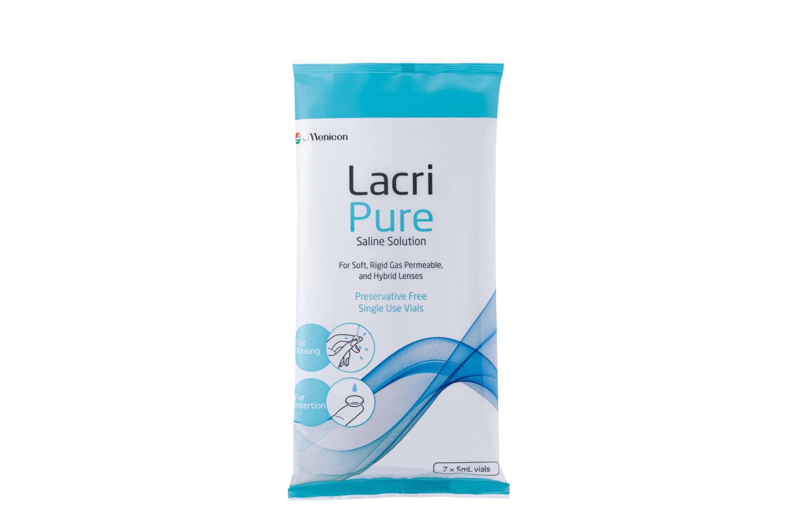 Menicon LacriPure Saline Contact Lens Solution, for Lens Rinse & Insertion, 7 Vials, 5ml