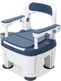 Bedside Commode, Adult Mobile Portable Toilet, Toilet Chair Seat with Handles, Height Adjustable Anti-Slip and Anti-Rollover, Adult Potty Chair Load 882lb for Seniors Disabilities Elderly