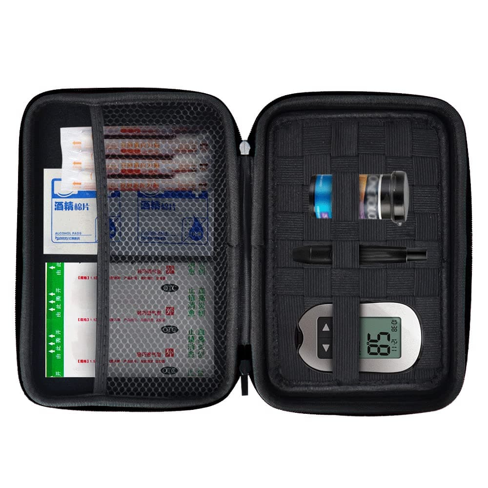 Diabetic Supplies Travel Case, Diabetes Testing Kit Storage Bag, Glucose Meter Case Organizer for Blood Sugar Test Strips, Syringes, Pens, Insulin Vials and Lancets (Black)