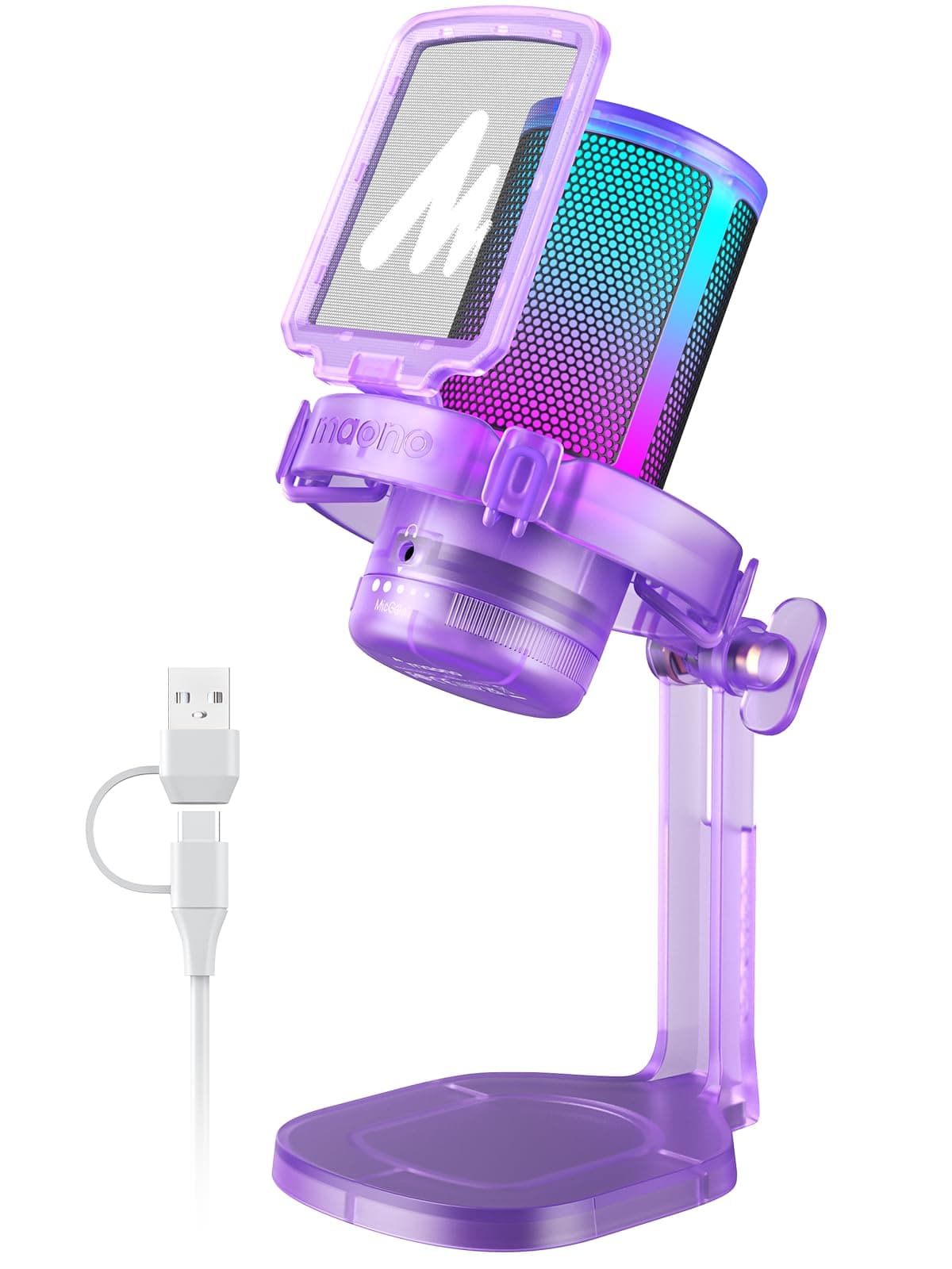 MAONO Gaming Microphone with Noise Cancellation, PC USB Condenser Mic for Computer, Mac, Laptop, PS5, Streaming, Podcast, Twitch, YouTube, Discord, GamerWave DGM20 Purple