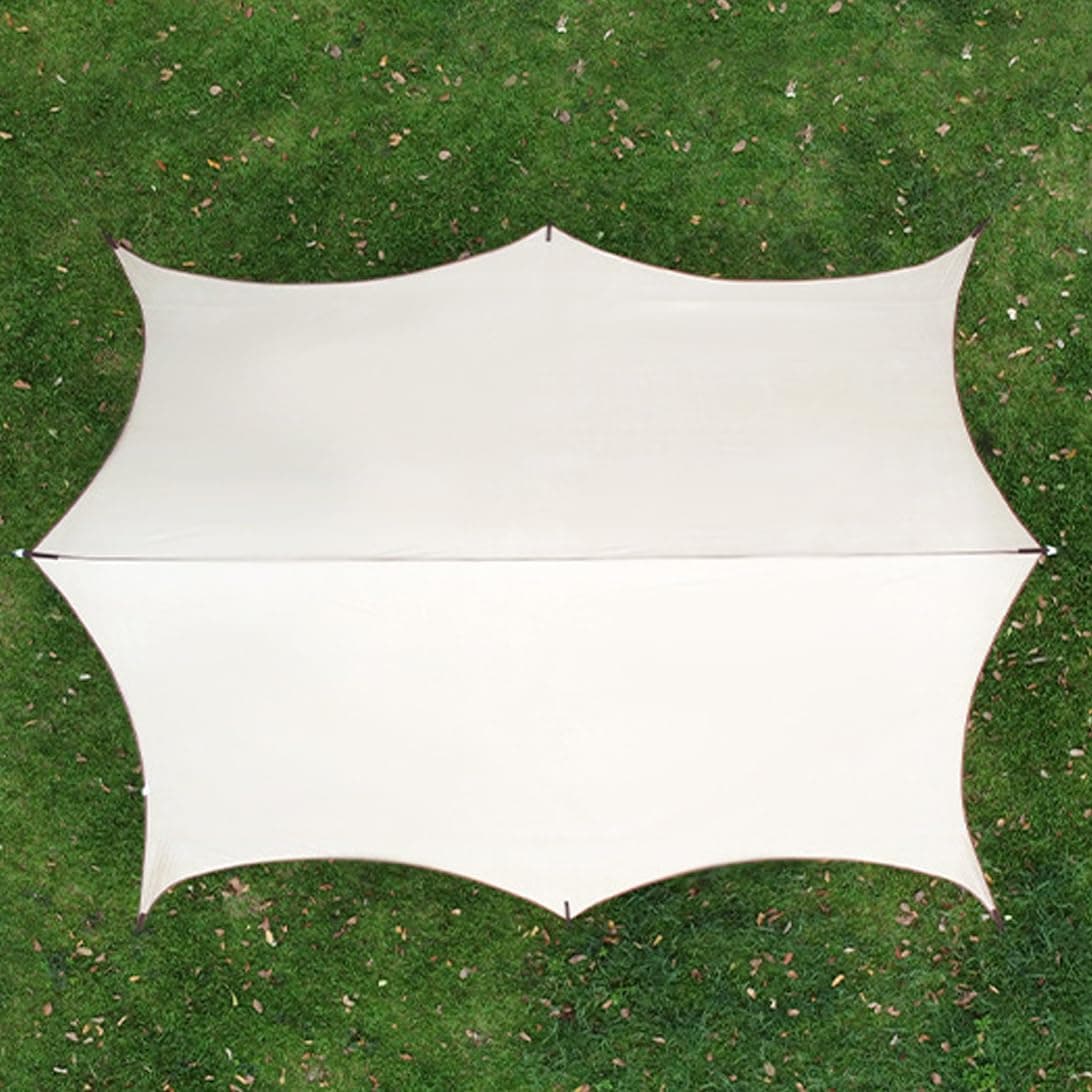 16.5*14FT Outdoor Camping Tent Tarps, 6-Layer Thicken Octagon Vinyl Canopy, Beach Sunshade Sun Shelters Patio Awning Lawn & Garden Canopy, Picnic Camping & Hiking Equipment ((Khaki 5.0 * 4.3 * 2.4M)