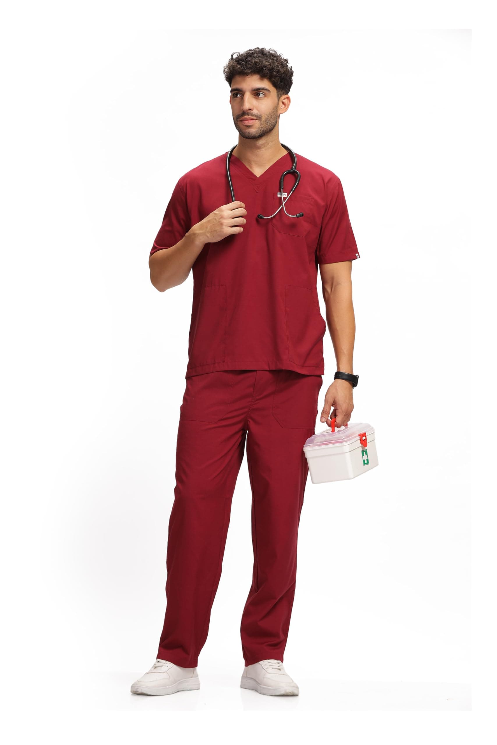 Active Men's 5-Pocket Scrub Suit | Set of Top & Bottom | Half Sleeves | V Neck | Breathable Fabric | Comfortable | Durable | Uniform for Doctors, Nurses and Dentists