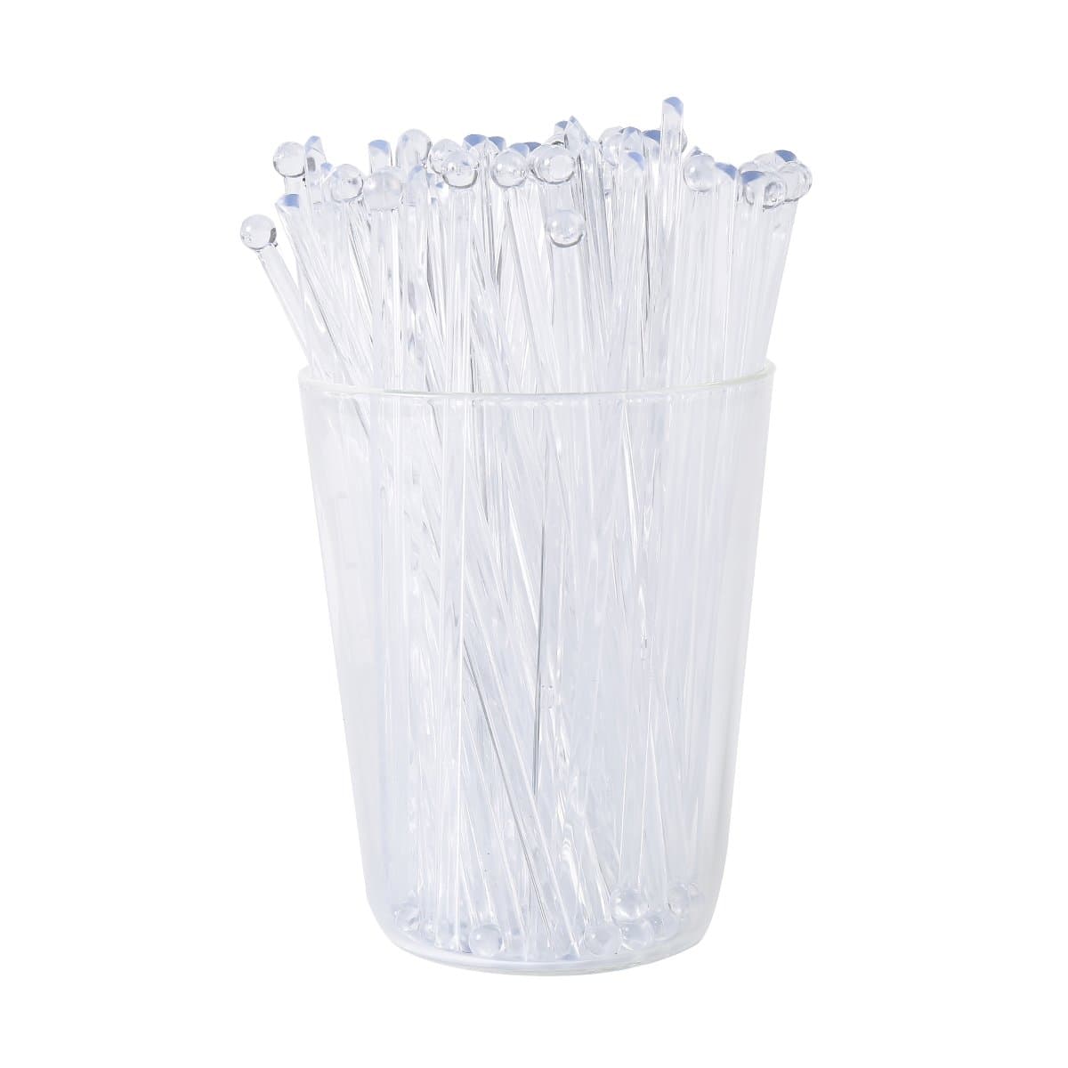 Gmark 6 Inch Plastic Round Top Swizzle Sticks 100 ct Clear, Ball Head Stirrer 100 Pack GM1003D