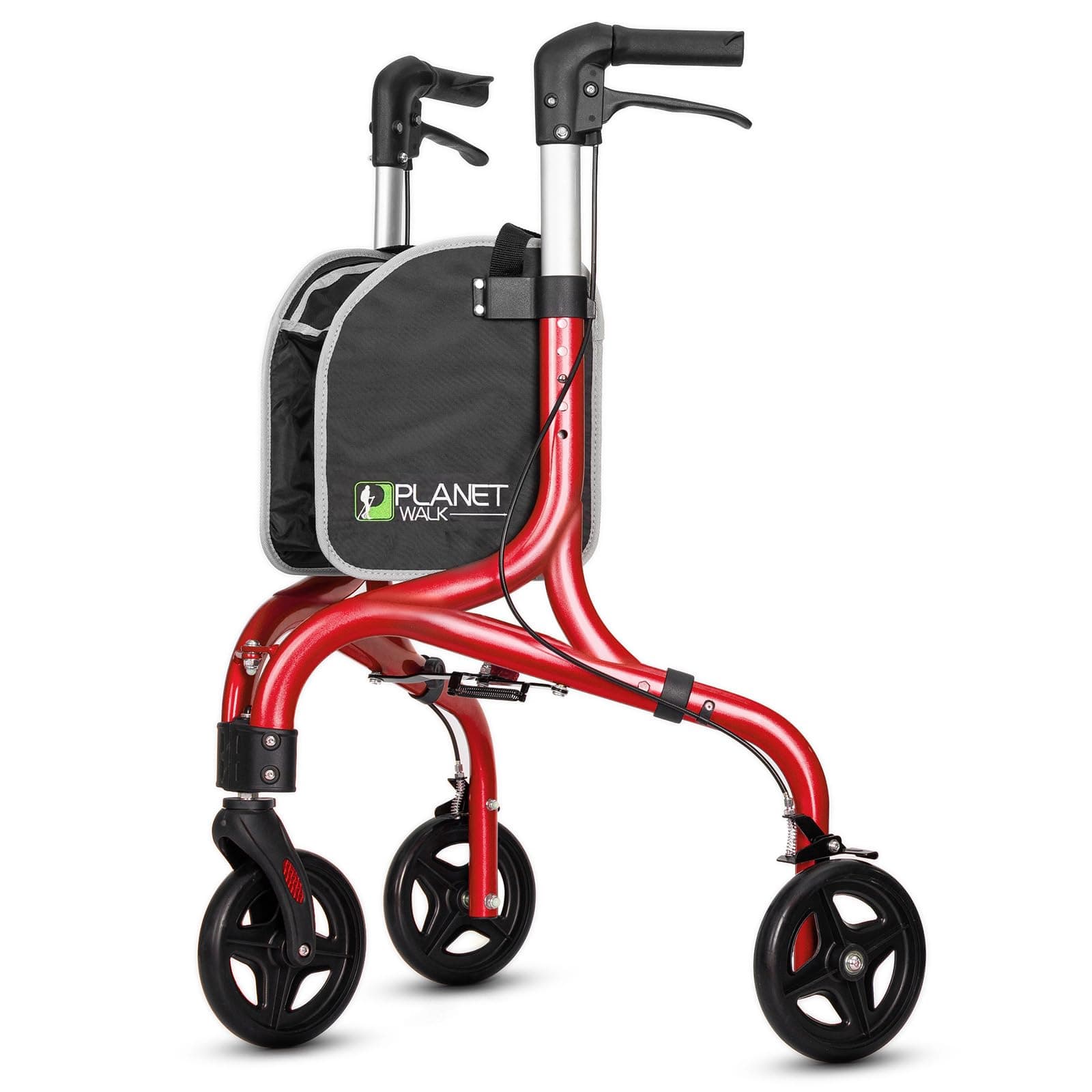 Premium 3 Wheel Rollator Walker for Seniors - Ultra Lightweight Foldable Walker for Elderly, Aluminum Three Wheel Mobility Aid, Brilliant Red