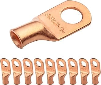 SELTERM 10pcs 6 AWG - 5/16" Stud (Wide Pad) - Battery Lugs, Heavy Duty Wire Lugs, Ring Terminals, Battery Cable Ends,6 Gauge Terminals, UL Bare Copper Eyelets Electrical Battery Terminal Connectors