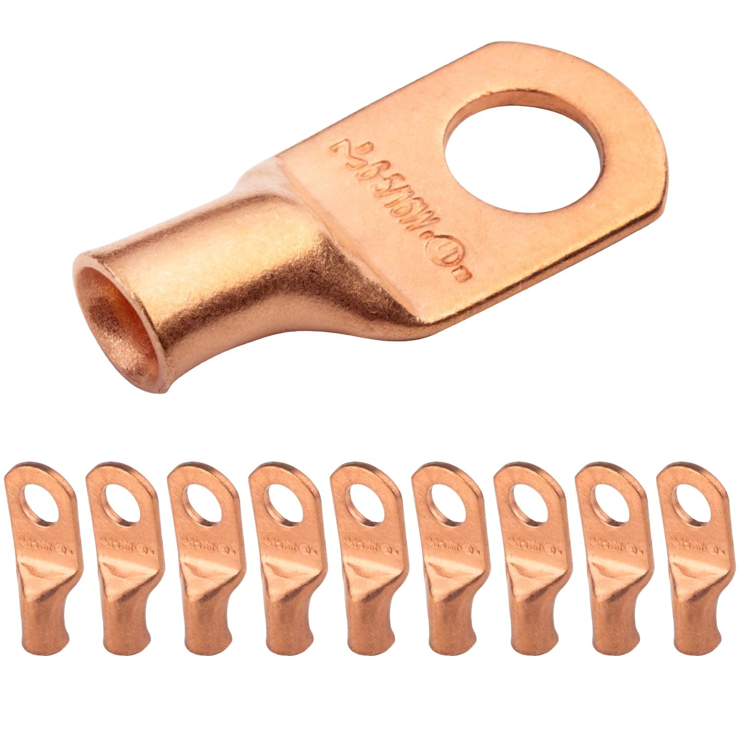 SELTERM 10pcs 6 AWG - 5/16" Stud (Wide Pad) - Battery Lugs, Heavy Duty Wire Lugs, Ring Terminals, Battery Cable Ends,6 Gauge Terminals, UL Bare Copper Eyelets Electrical Battery Terminal Connectors