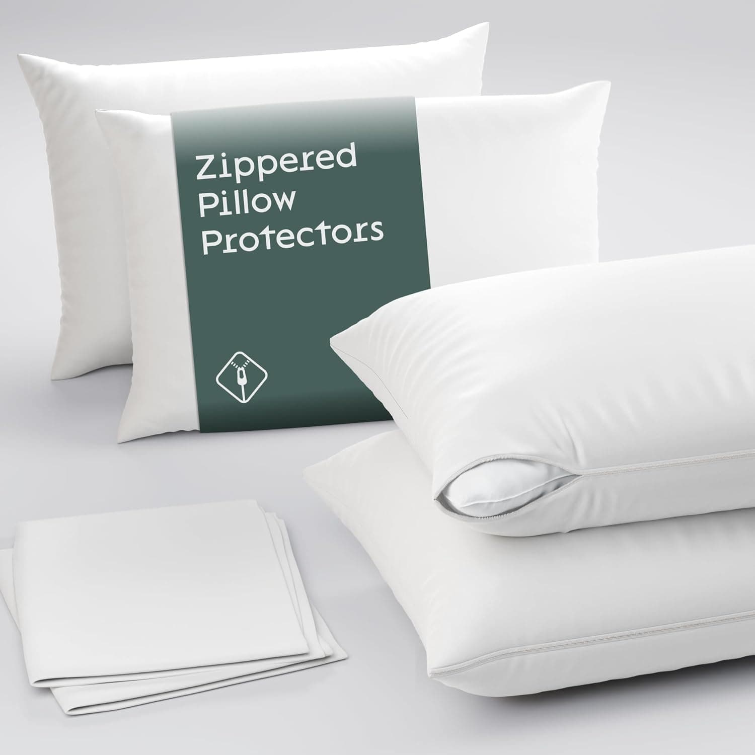 Ultra Soft Pillow Protectors with Zipper King Size - Set of 1 Breathable Pillow Covers - 100% Protection Against Stains, Dust & Dirt - Machine Washable (White)