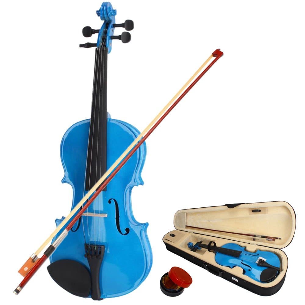 4/4 Full Size Violin, Natural Solid Wood Satin Acoustic Violin Starter Kit with Case, Bow, Rosin for Beginner Student (4/4,Navy Blue)
