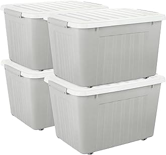 Cetomo 80L*4 Plastic Storage Box,Gray, Tote box, Organizing Container with Durable Lid and Secure Latching Buckles, Stackable and Nestable, 4Pack, with Buckle